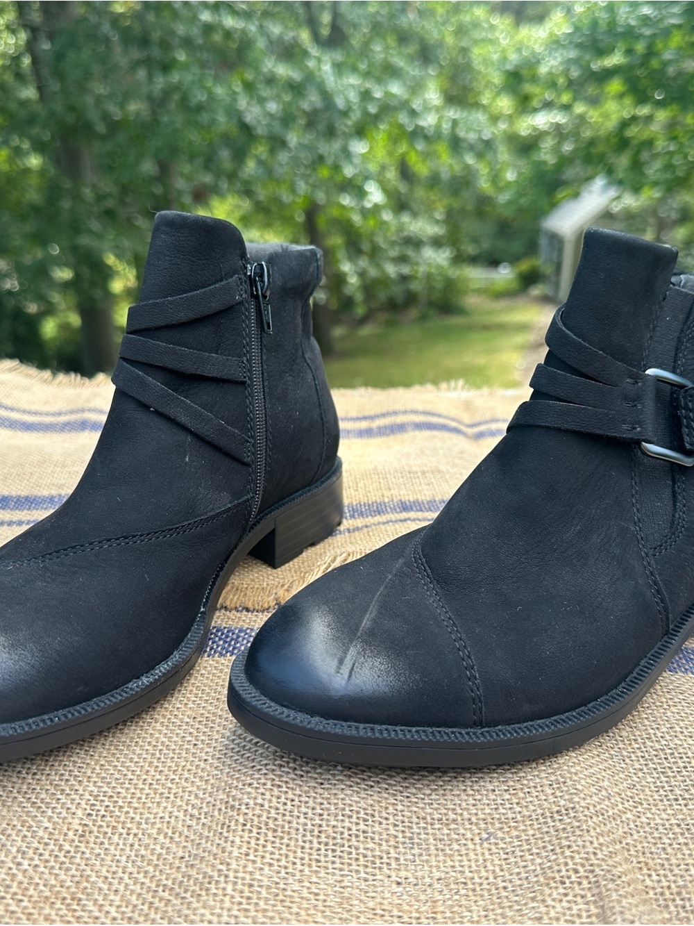 Clarks Adalynn Faye Black Nubuck Buckle Ankle Boots 6.5M NWOB